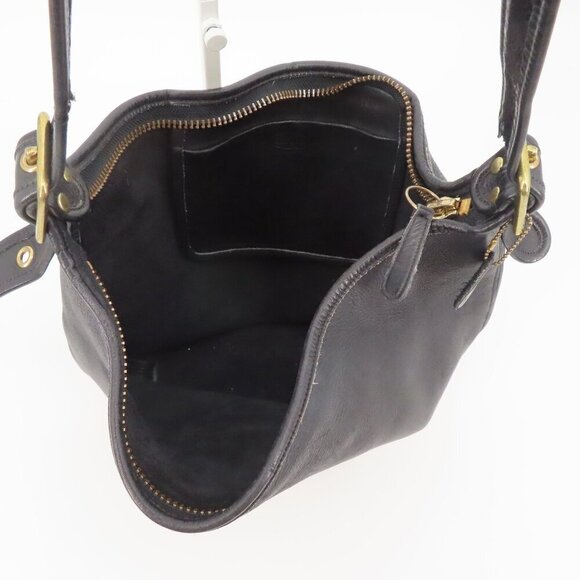 VTG First Class Black Genuine Leather Buckle Strap Bucket Bag Shoulder Handbag - Picture 6 of 13